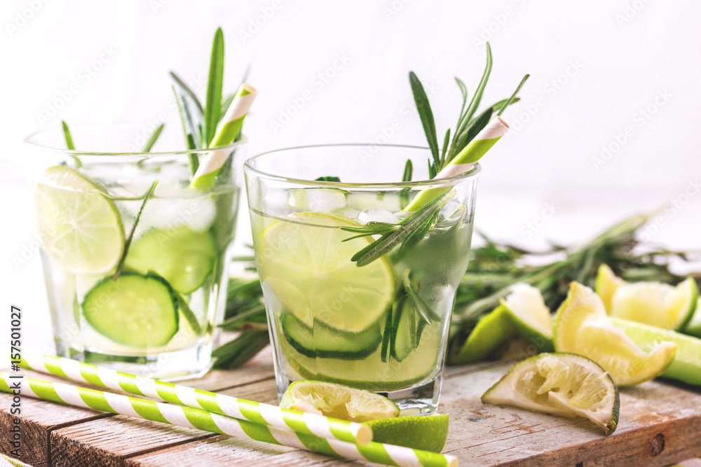 rosemary, lime and cucumber lemonade. Copyspace, horizontal view rosemary, lime and cucumber lemonade. Copyspace, horizontal view