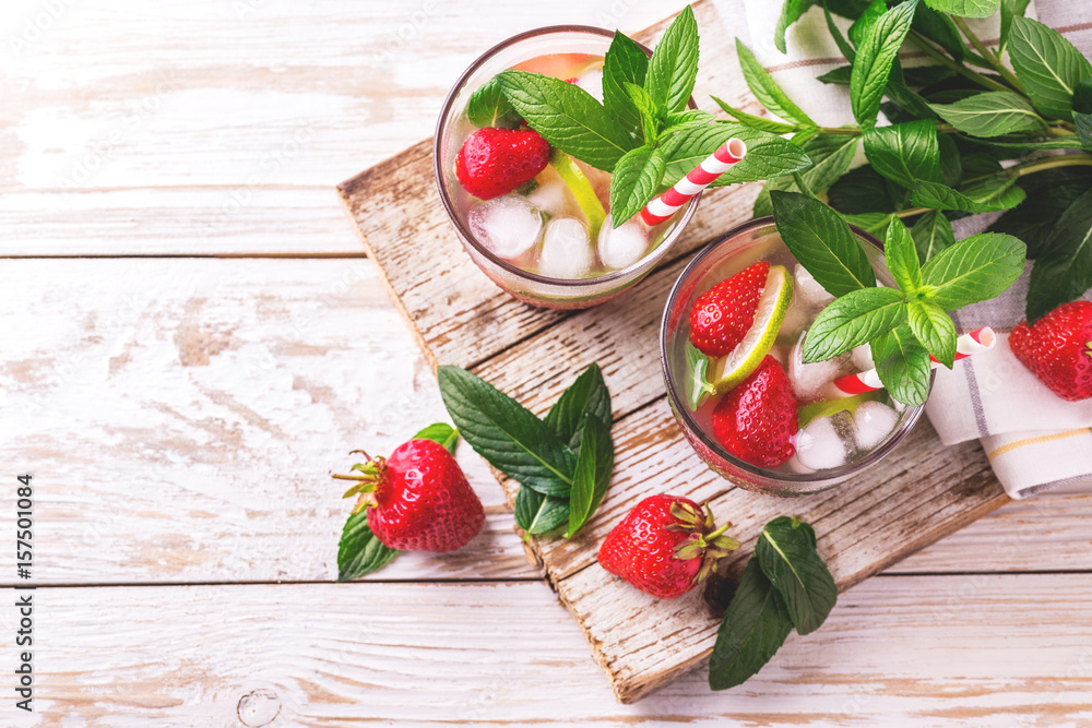 Lemonade with fresh strawberry, mint, lime and jam Lemonade with fresh strawberry, mint, lime and jam
