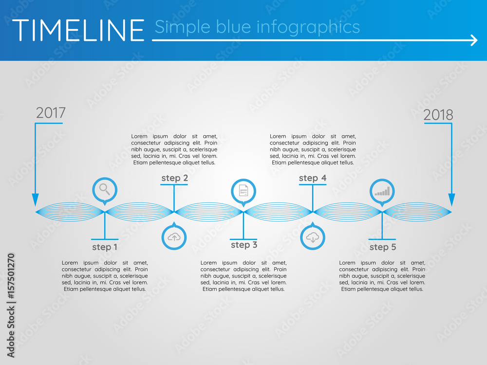 Simple blue timeline 7, infographics vector
