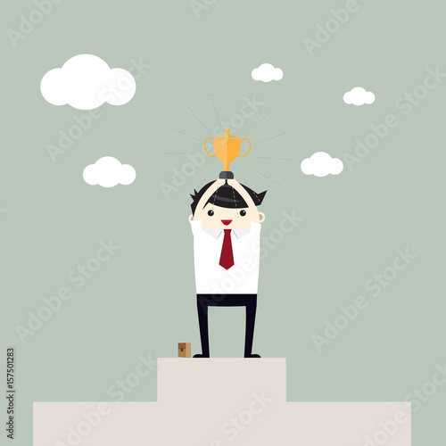 businessman hold up the cup, the success concept more and more. vector