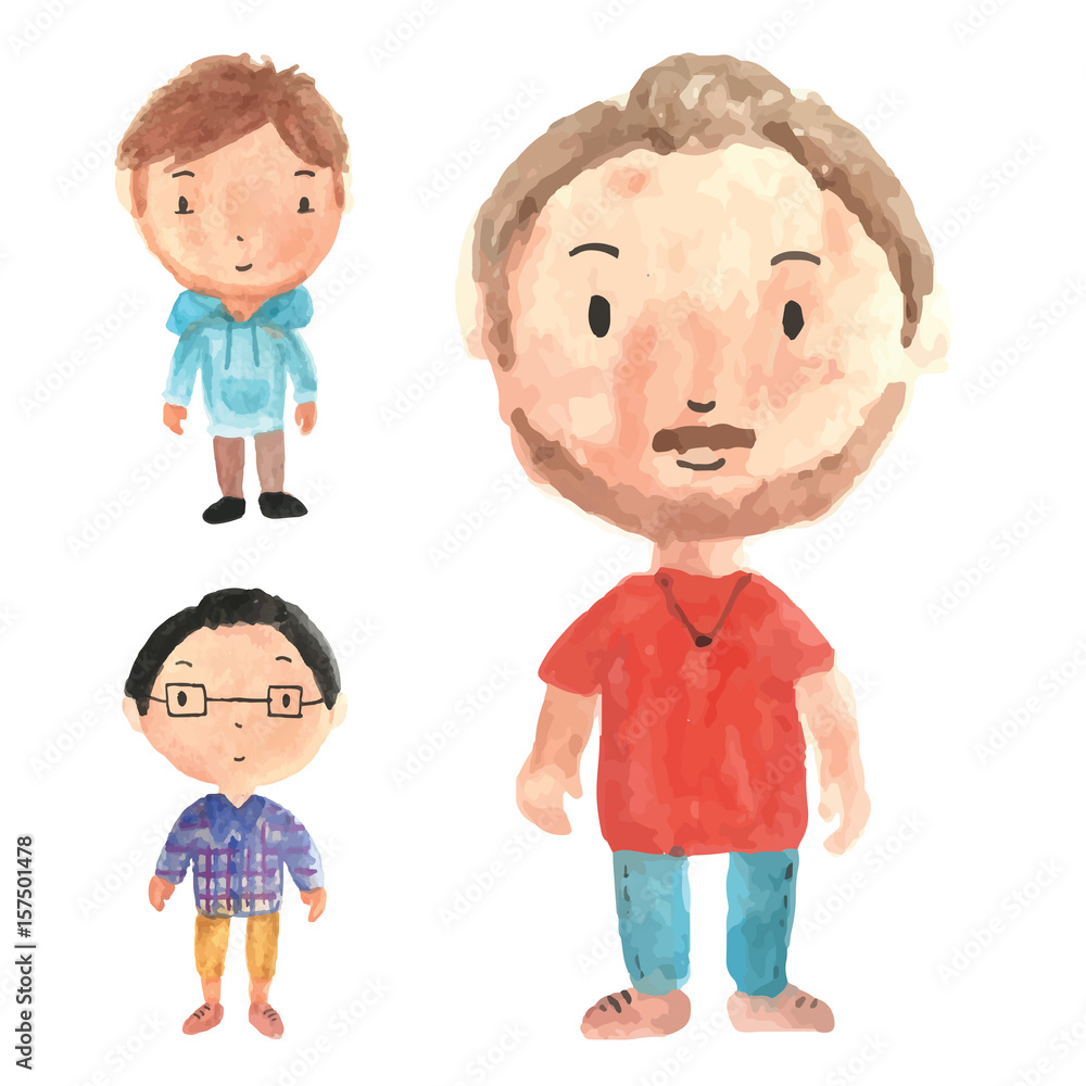 Fototapeta premium Set Of Cute Isolated Watercolor People Illustration, Suitable For Books Graphic, Shirt, Name Card, Avatar, Logo, Web, Birthday, Print Graphic and Other Children Related Occasion