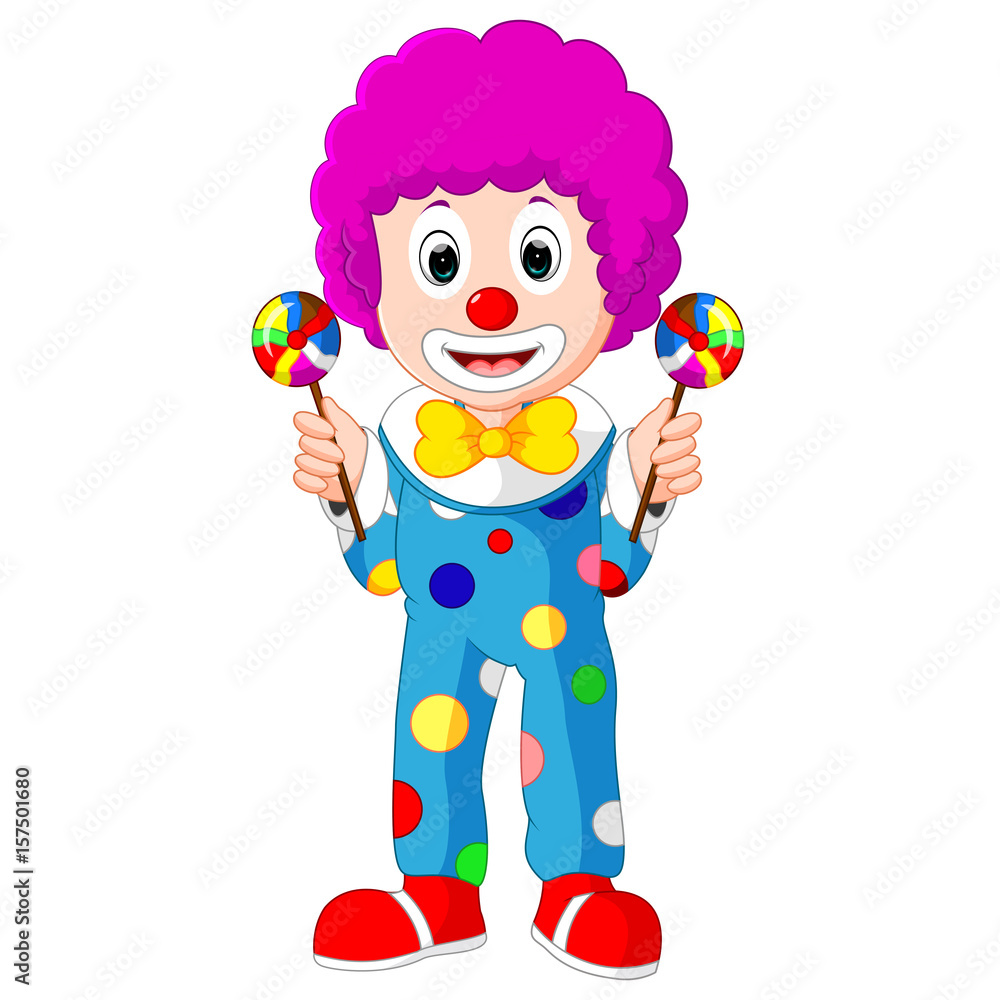 Colorful Friendly Clown With Lollypop Colorful Friendly Clown With Lollypop