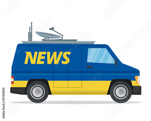 Modern Flat Urban Vehicle Illustration Logo - News Van