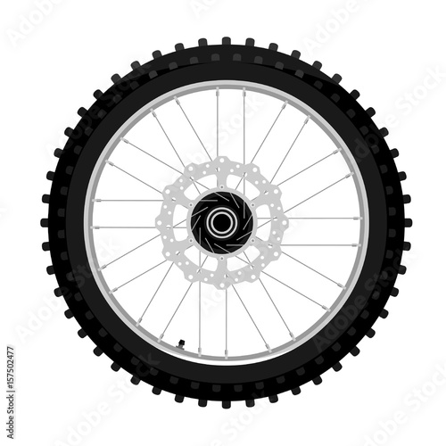 Classic motocross motorcycle cleat front wheel with brake rotor left side view graffiti style isolated on white vector illustration