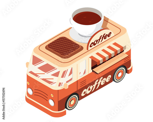 Modern Isometric Food Truck Vehicle - Coffee Bar