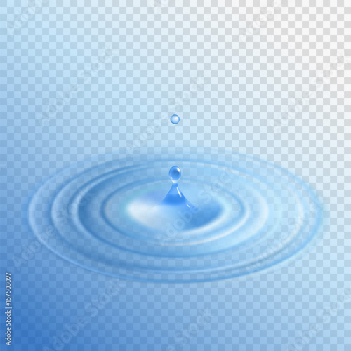 Ripple effect on water from a falling drop with transparency. Isolated vector illustration