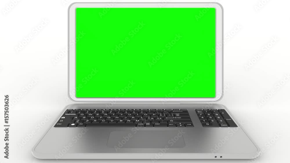 Animazione - Chroma key. Computer portatile grigio. Apertura e chiusura. Con spazio per Chroma key in corrispondenza al monitor.