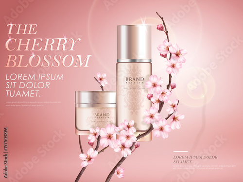Elegant cherry blossom cosmetic ads