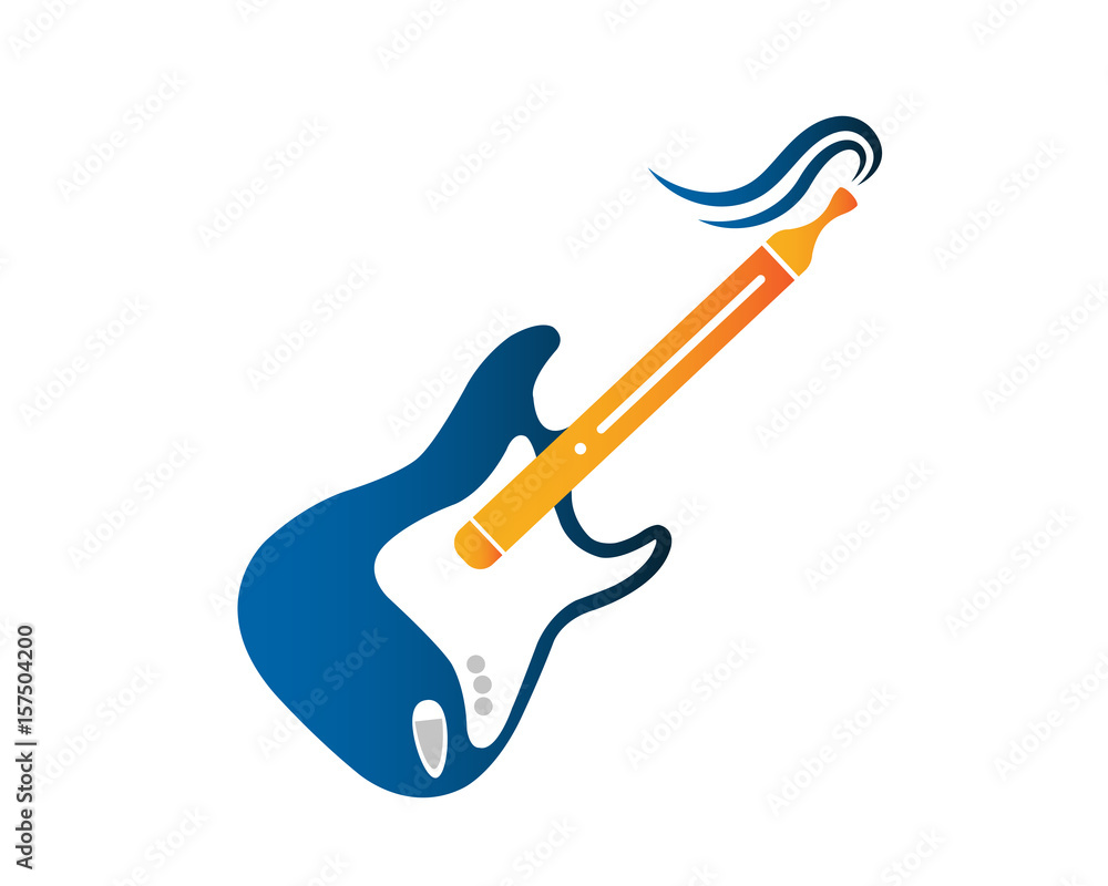Modern E-Cigarette Vaping Logo Illustration - Guitar Vaporizer Modern E-Cigarette Vaping Logo Illustration - Guitar Vaporizer