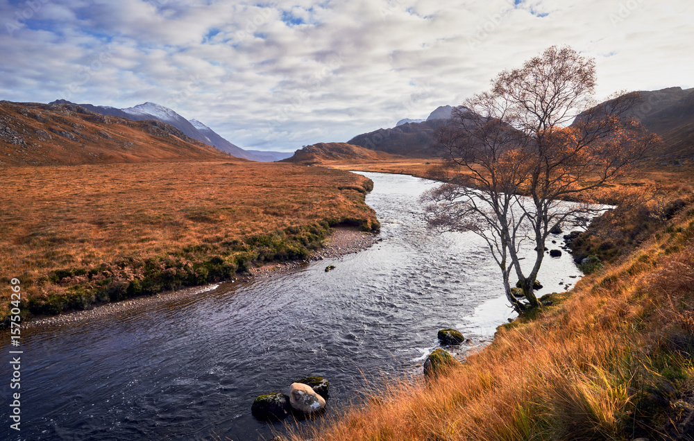 River Gruinard near the summit of An Teallach in the Scottish Highlands, Scotland, UK.