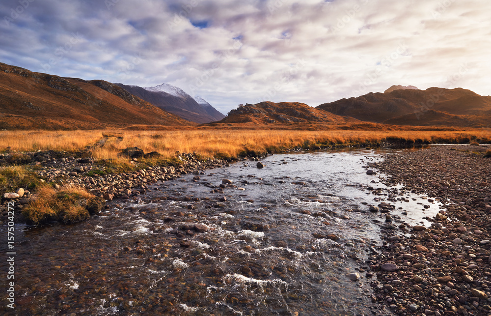 Obraz premium River Gruinard near the summit of An Teallach in the Scottish Highlands, Scotland, UK.