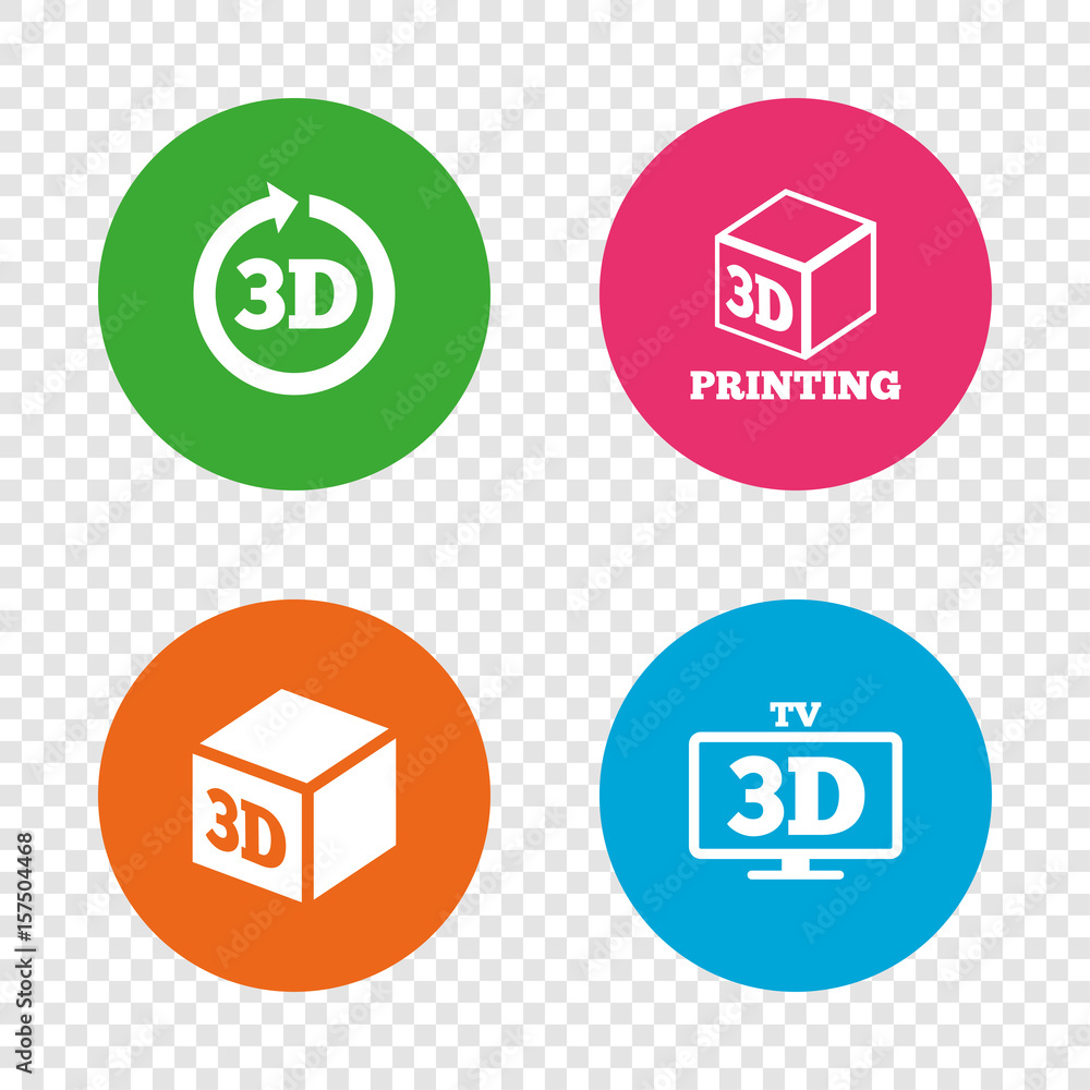 3d technology icons. Printer, rotation arrow.