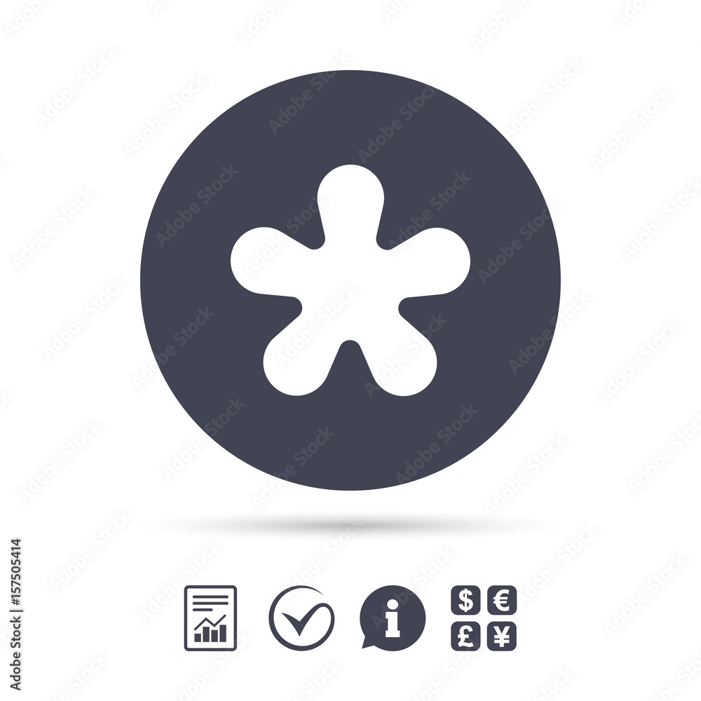 Asterisk footnote sign icon. Star symbol. Asterisk footnote sign icon. Star symbol.