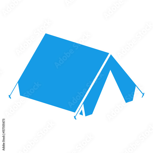Icono plano tienda de camping perspectiva azul en fondo blanco