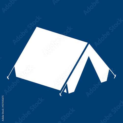 Icono plano tienda de camping perspectiva blanco en fondo azul