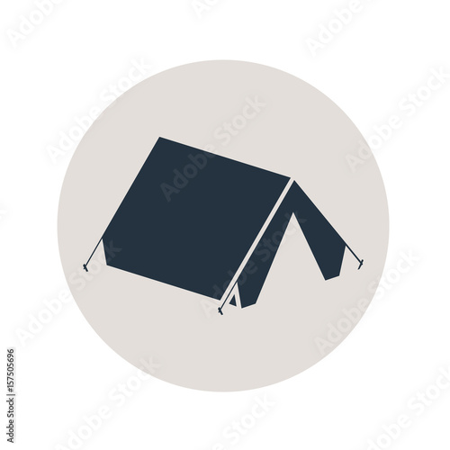 Icono plano tienda de camping perspectiva en circulo gris