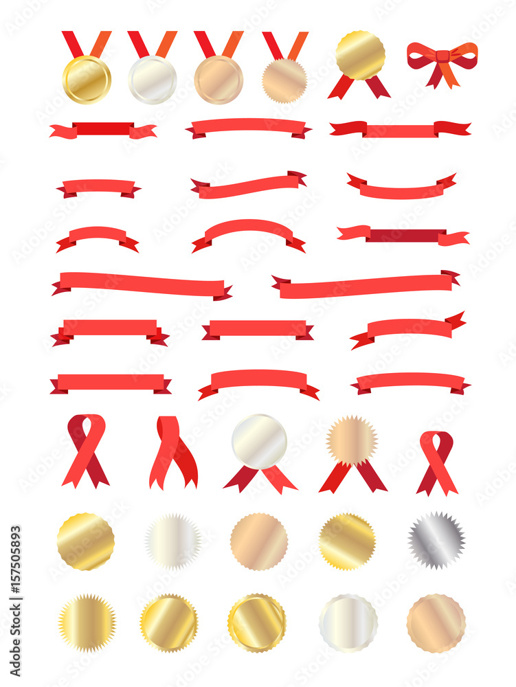 Ribbon banners isolated vector. Set Red Ribbons, banner, logo, award