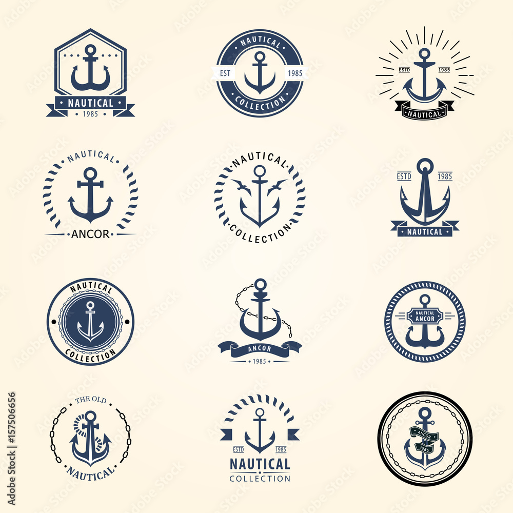 Obraz premium Vintage retro anchor badge vector sign sea ocean graphic element nautical naval symbol illustration
