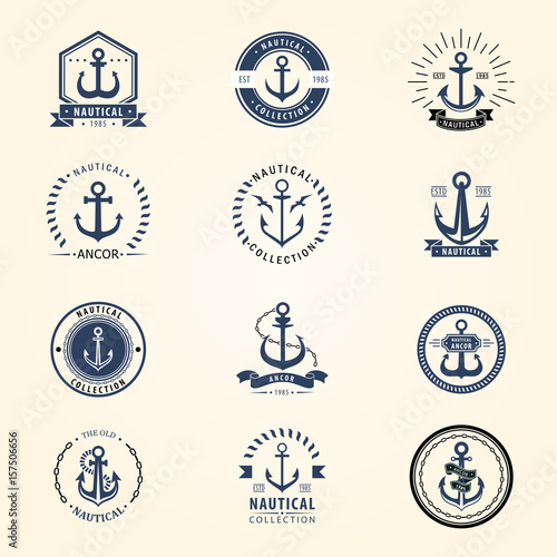 Canvas Print Vintage retro anchor badge vector sign sea ocean graphic element nautical naval