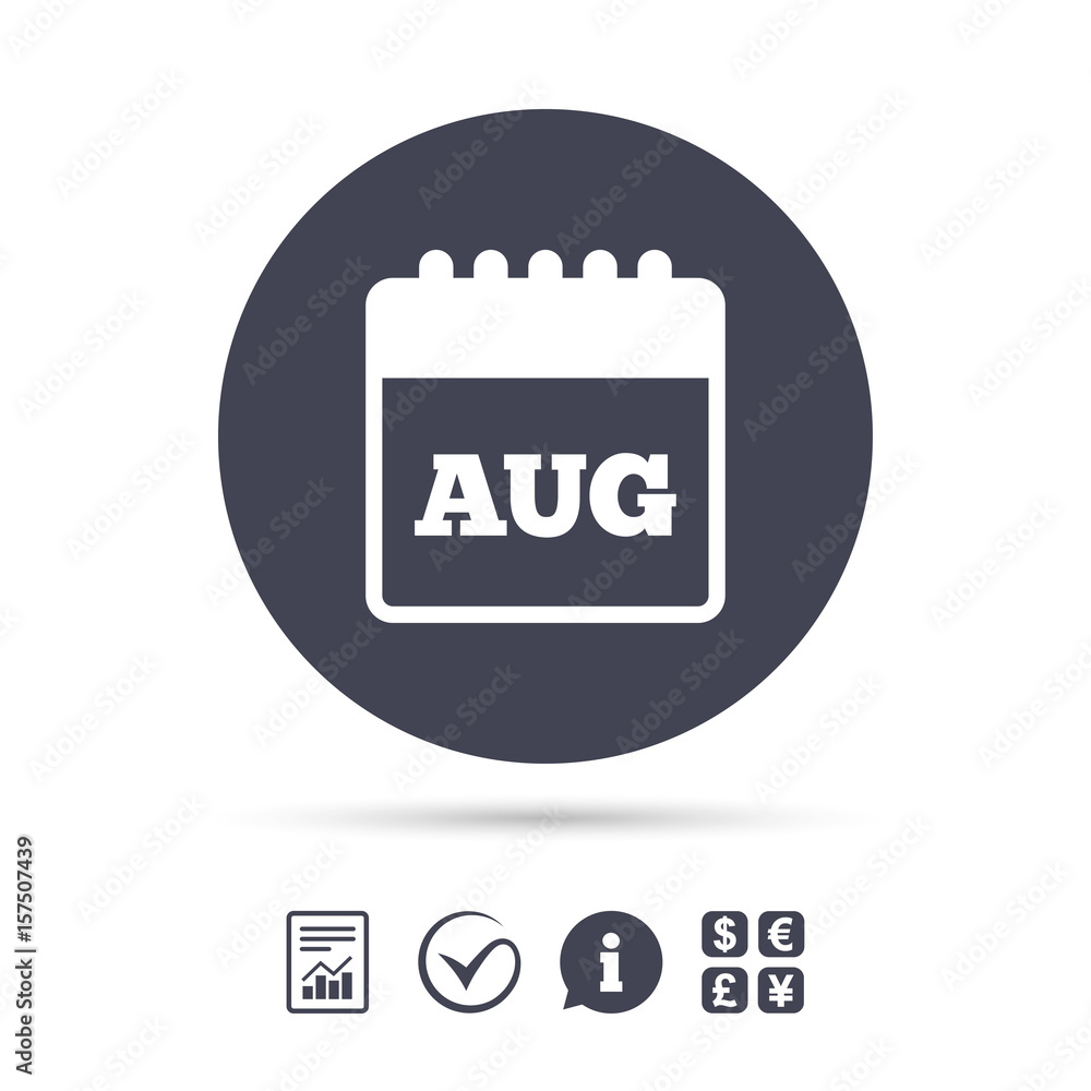 Calendar sign icon. August month symbol. Calendar sign icon. August month symbol.