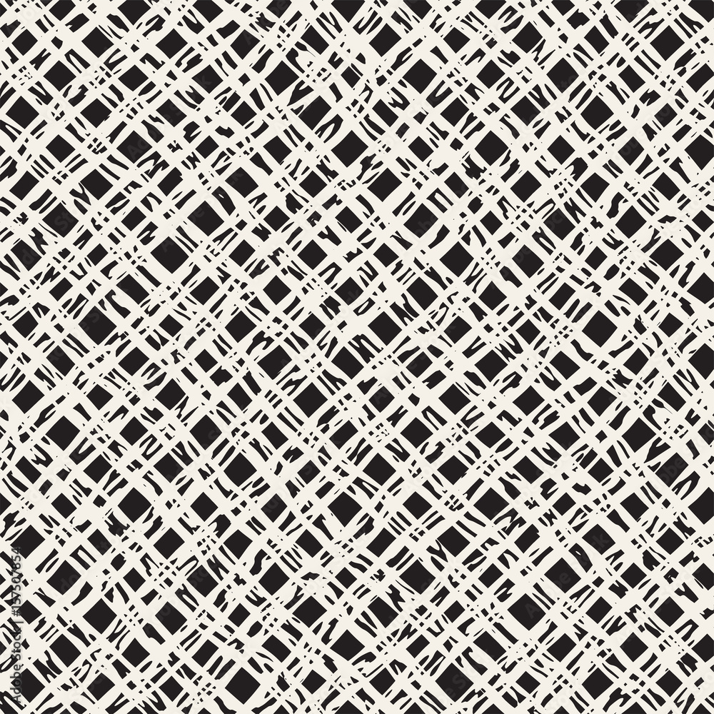 Hand drawn seamless plaid pattern. Allover pattern with ink doodle grunge grid. Graphic background with tartan.