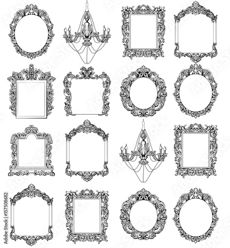 Rich Imperial Baroque Rococo frames set. French Luxury carved ornaments. Vector Victorian exquisite Style decorated frames