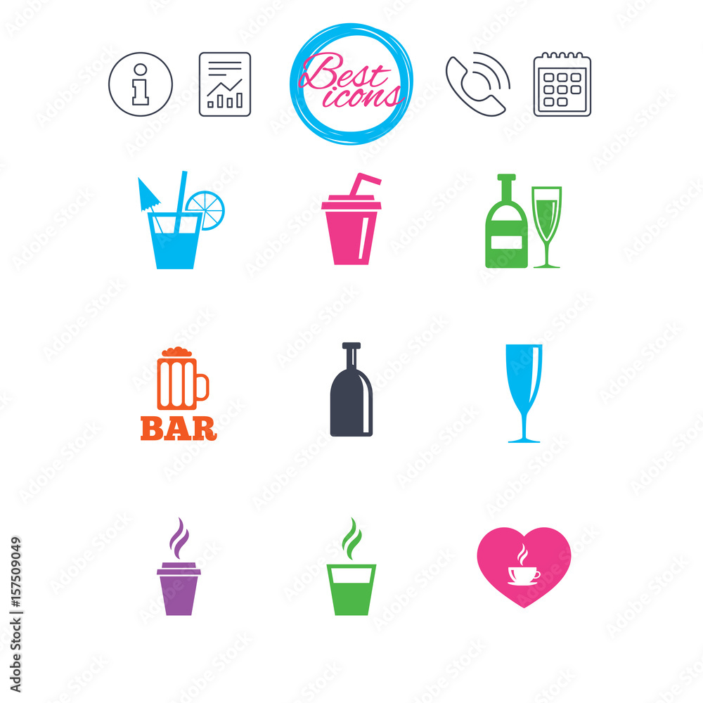 Beer, coffee and tea icons. Alcohol drinks. Beer, coffee and tea icons. Alcohol drinks.