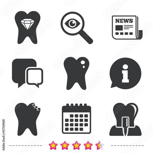 Dental care icons. Caries tooth and implant.