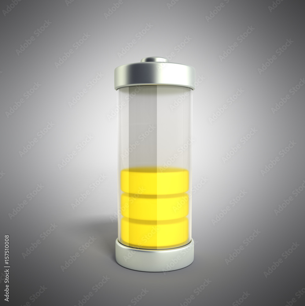Battery charging Battery charge level indicators on grey 3d illustration Battery charging Battery charge level indicators on grey 3d illustration