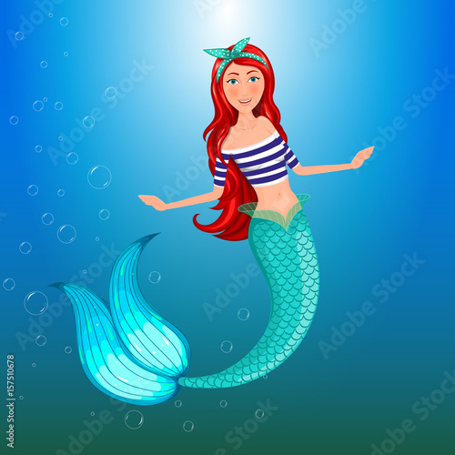 Mermaid in summer clothes. Isolated object.