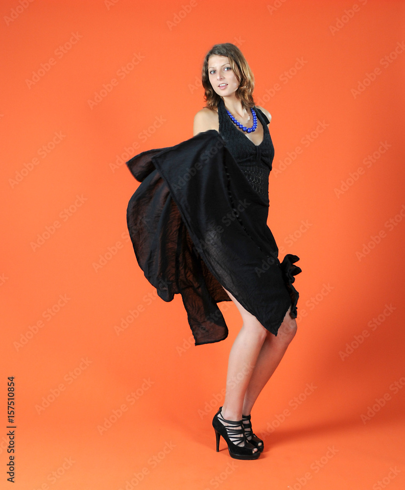 Frau Im Schwarzen Kleid Fashion Stock Foto Adobe Stock 3378