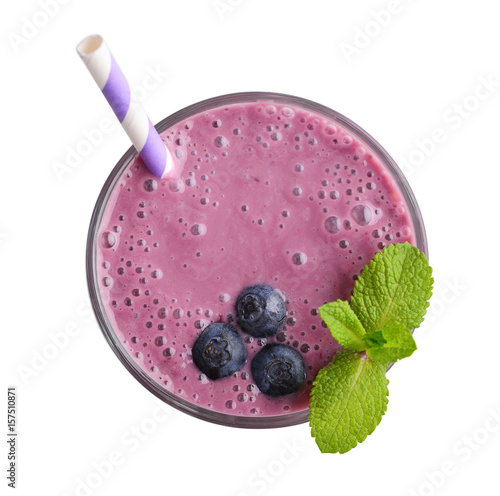 Glass of blueberry milkshake