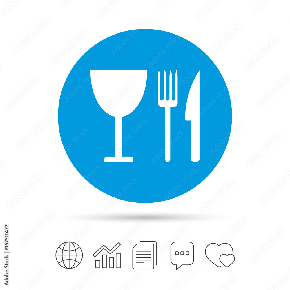 Eat sign icon. Knife, fork and wineglass. Eat sign icon. Knife, fork and wineglass.