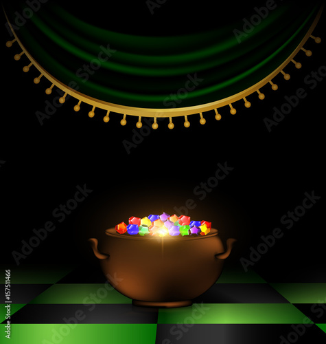 pot of gems in the dark