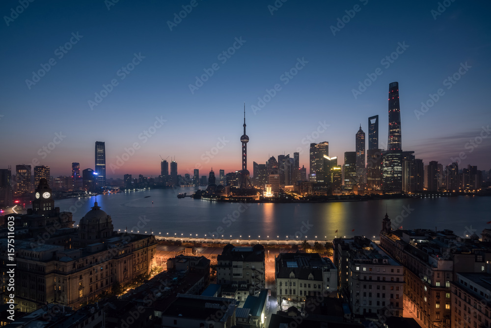 shanghai skyline panoramic view at dusk ,China	