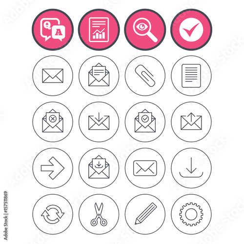 Mail services icons. Mail, clip and download.