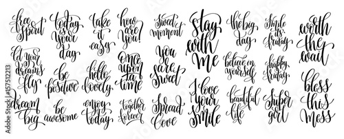 set of 25 hand written lettering motivational quotes