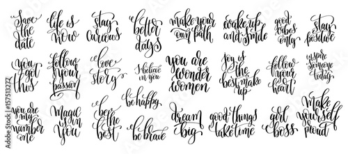 Plakat set of 25 hand written lettering motivational quotes