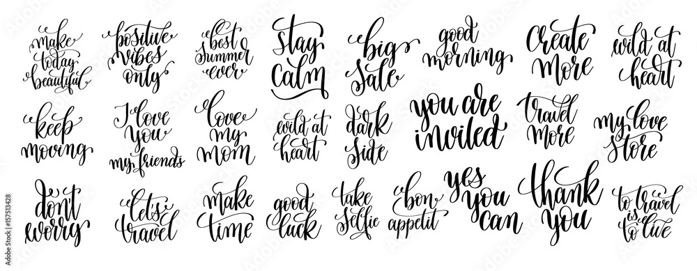 set of 25 hand written lettering motivational quotes