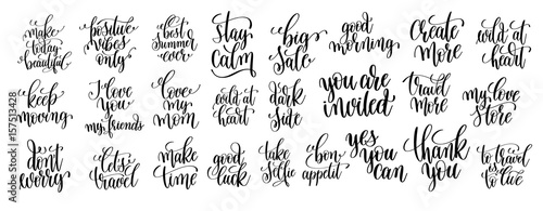 set of 25 hand written lettering motivational quotes