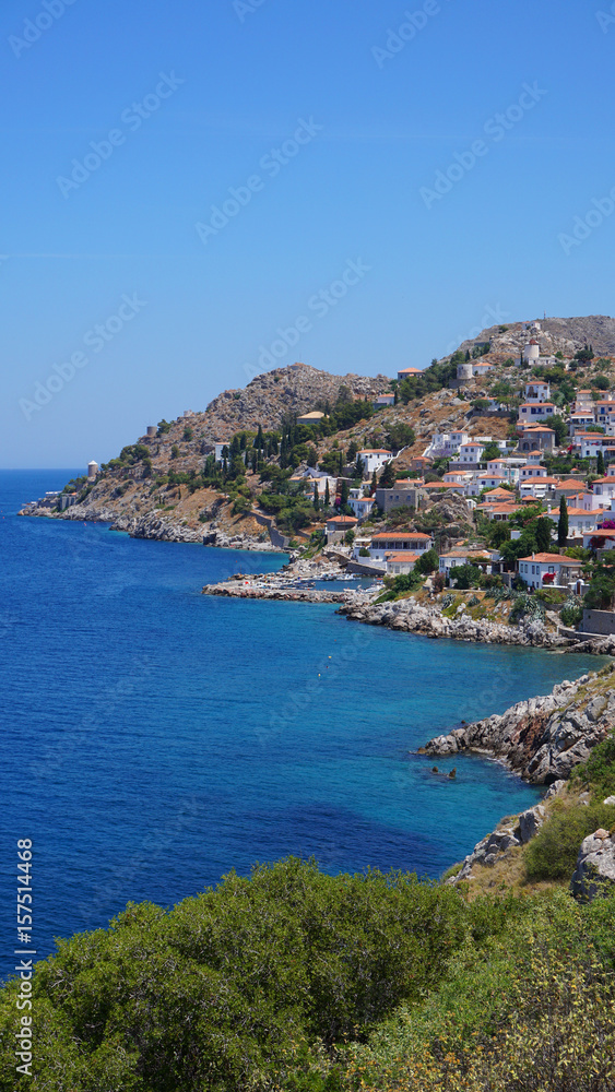Fototapeta premium Photo of picturesque island of Hydra on a spring morning, Saronic Gulf, Greece