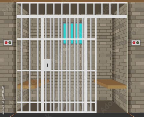 Wallpaper Mural Scene with prison room. Flat illustration