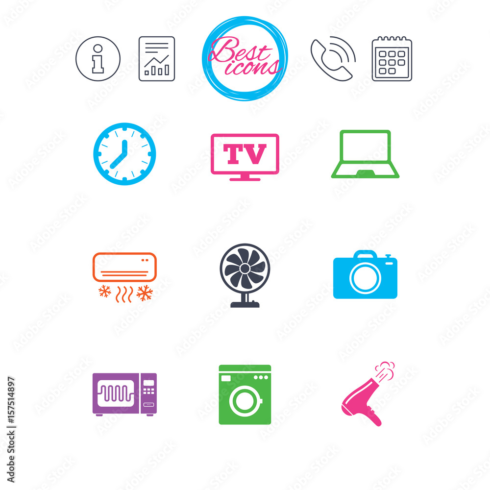 Home appliances, device icons. Electronics sign. Home appliances, device icons. Electronics sign.