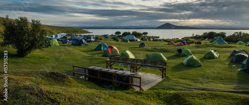 Fototapeta Naklejka Na Ścianę i Meble -  Camping at Myvatn Lake, Iceland