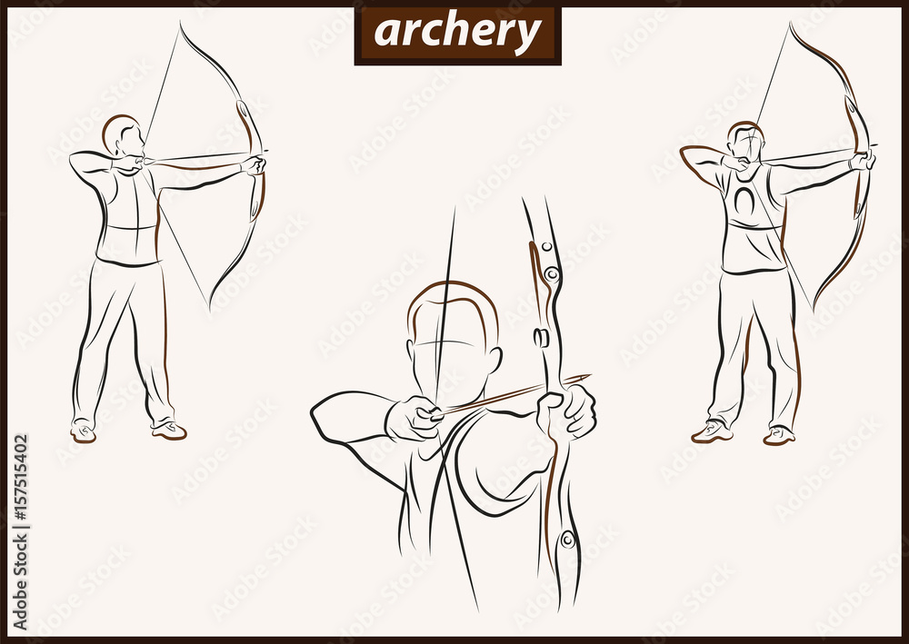 Set of a vector illustration shows a archer aims at the target. Archery. Sport