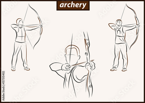 Set of a vector illustration shows a archer aims at the target. Archery. Sport