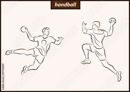 Set of a vector illustration shows a handball player in the attack. Sport. Handball