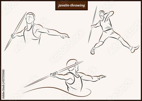 Set of a vector illustration shows a athlete throwing javelin. Sport. Javelin throwing