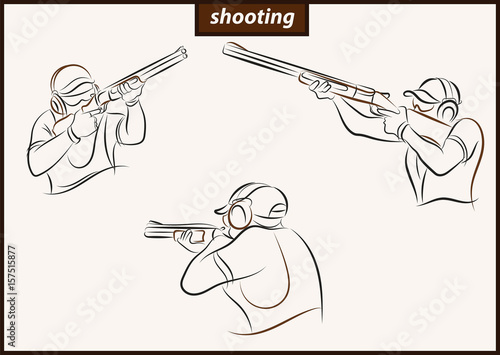 Set of a vector illustration shows a sportsman shoots a gun. Sport. Shooting