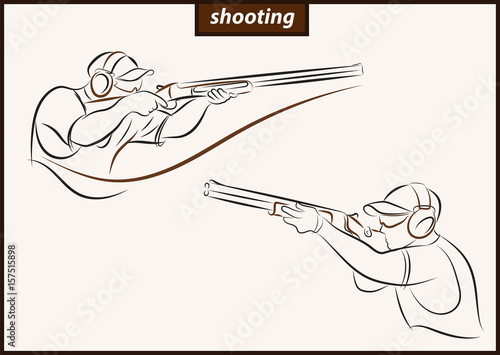 Set of a vector illustration shows a sportsman shoots a gun. Sport. Shooting
